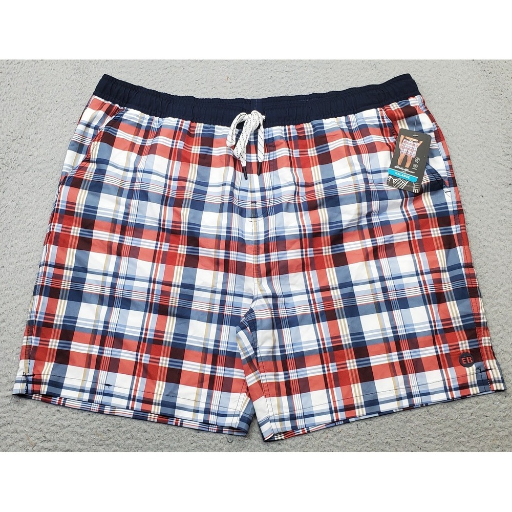 Eddie Bauer Volley Swim Trunks Men XXL Multi Mesh Lined Plaid Surfing Water Polo